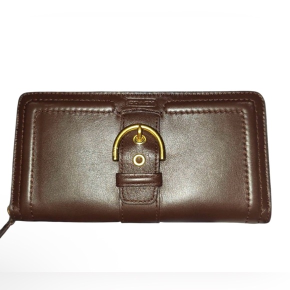 Coach Campbell Brown Leather Zip Around Buckle Wallet - Picture 1 of 4